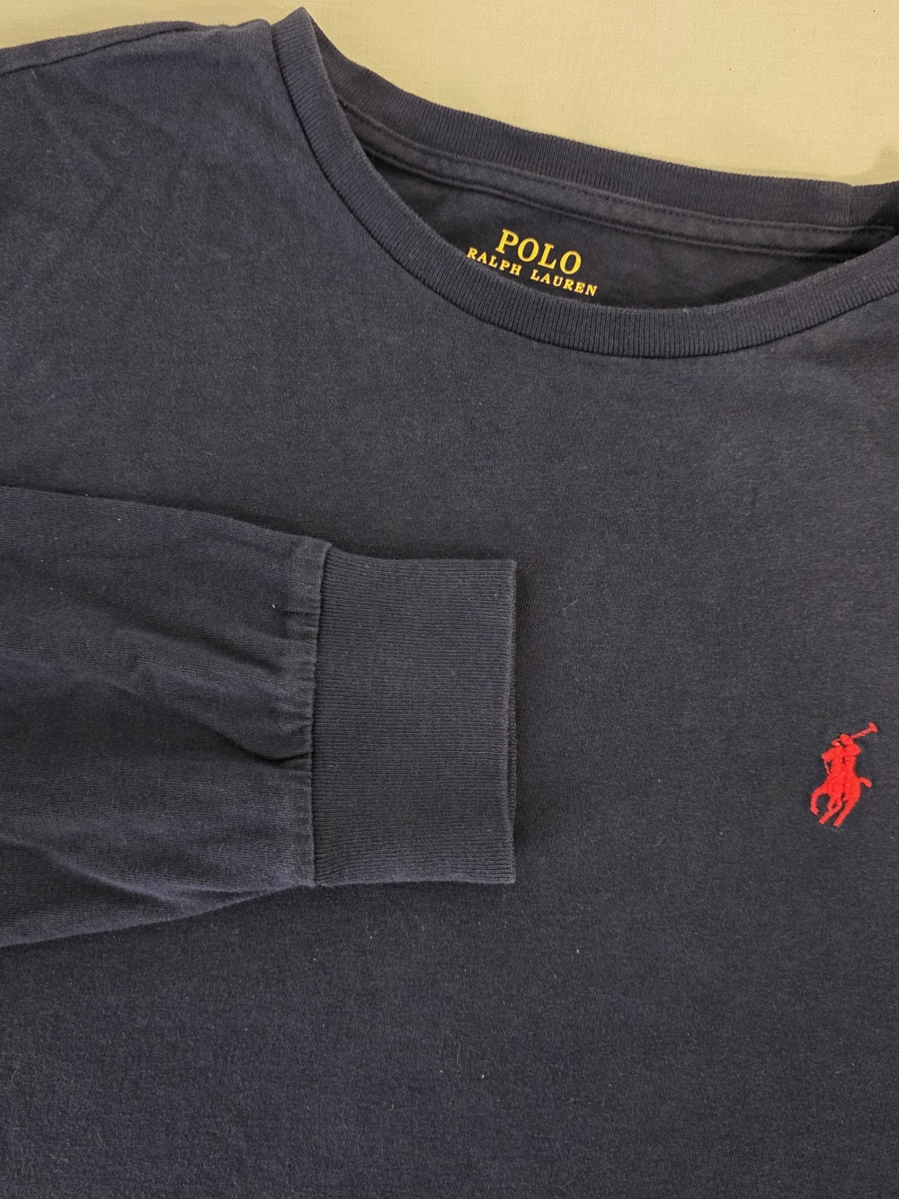 Polo Ralph Lauren Shirt Men’s Medium Navy Blue Long Sleeve Crew Neck Red Pony